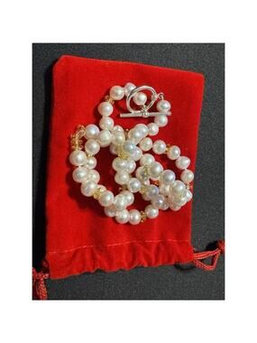 Real Pearl & Citrine 925 Findings Toggle Clasp 18in Necklace